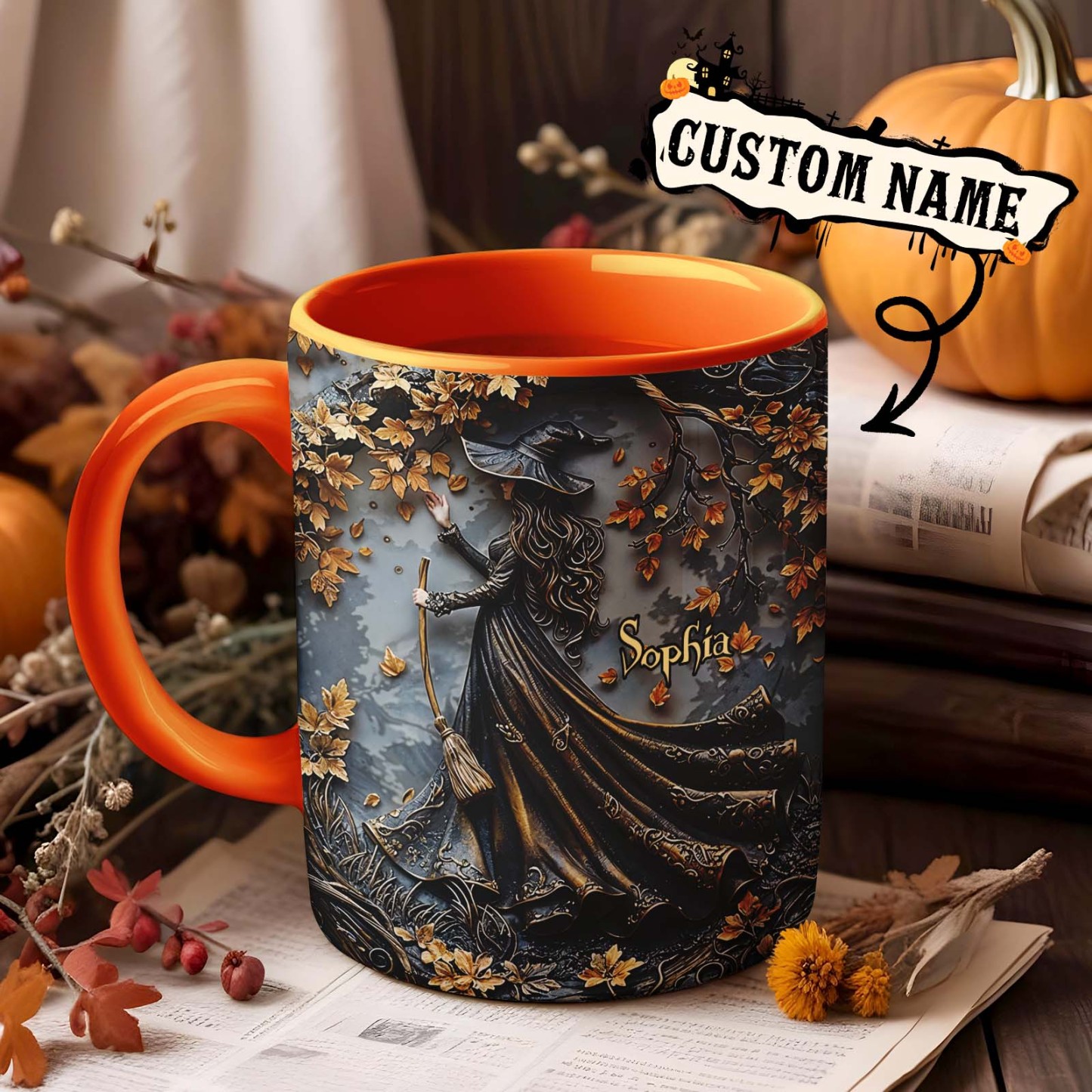 Personalized Name Witch Accent Mug Custom Beautiful Witch Mug Halloween Gifts - MyPhotoSocksAu