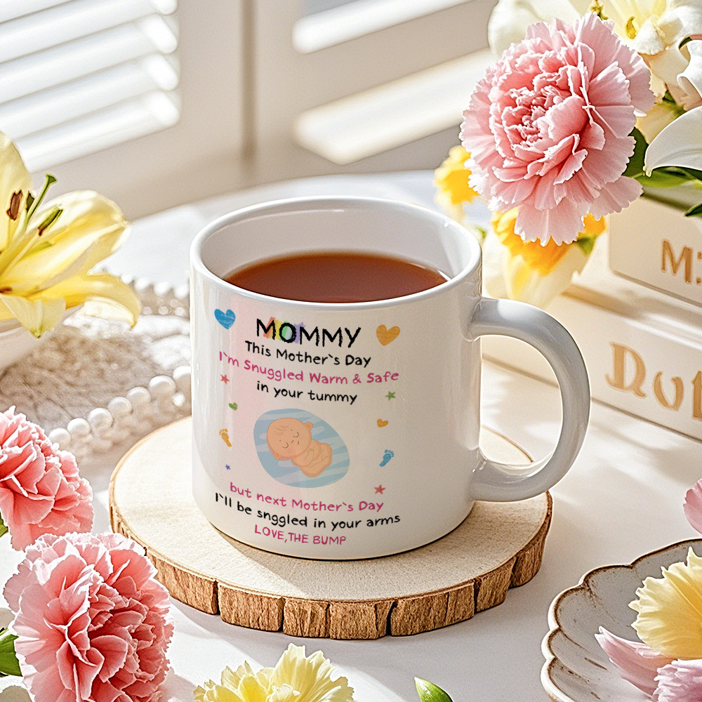 Custom Text Mug Lovely Baby Bump Mug Happy First Family 3D Mug Personalized Gift for Mother's Day - MyPhotoSocksAu
