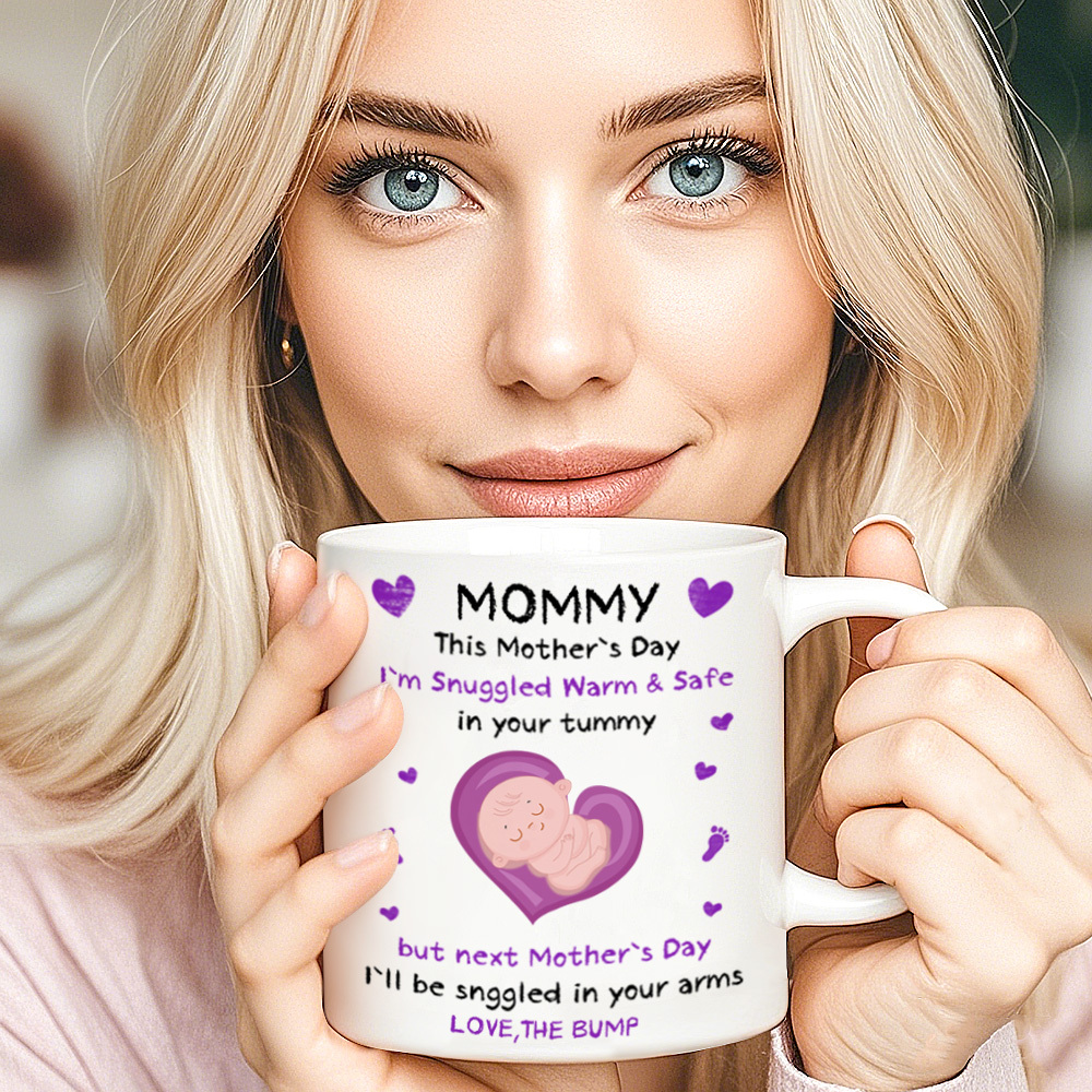 Custom Text Mug Lovely Baby Bump Mug Happy First Family 3D Mug Personalized Gift for Mother's Day - MyPhotoSocksAu