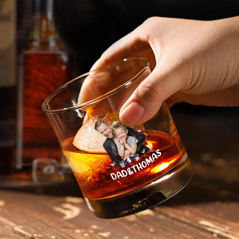 Personalized 10oz Photo Text Whiskey Glass with Texts Father's Day Birthday Gift for Dad - MyPhotoSocksAu