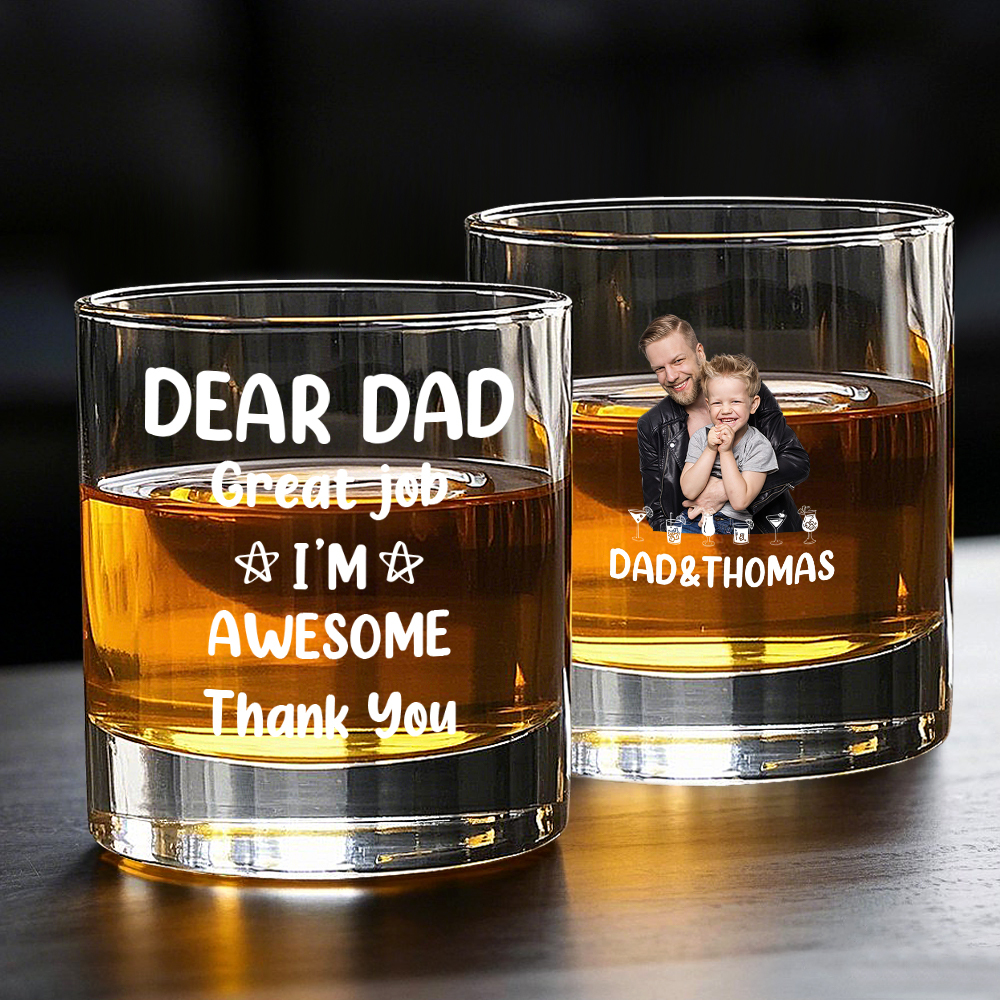 Personalized 10oz Photo Text Whiskey Glass with Texts Father's Day Birthday Gift for Dad - MyPhotoSocksAu
