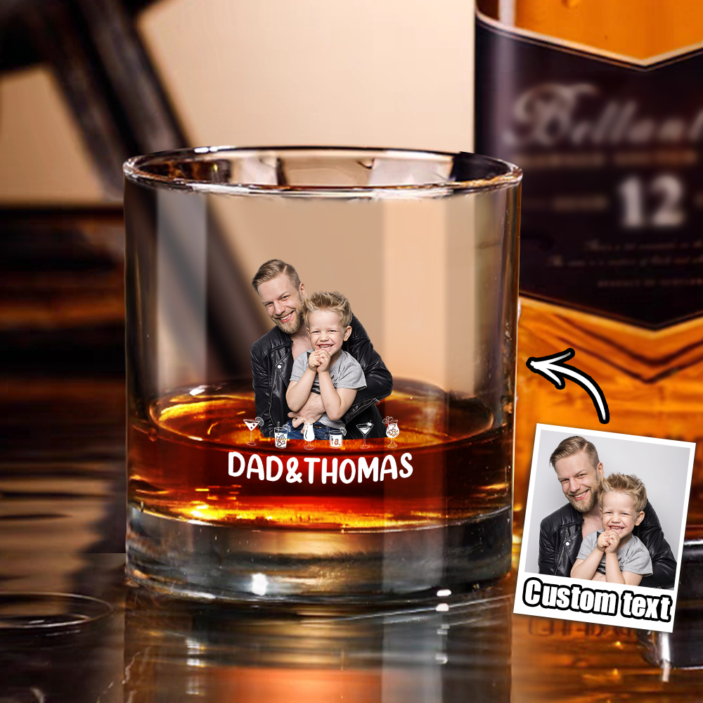 Personalized 10oz Photo Text Whiskey Glass with Texts Father's Day Birthday Gift for Dad - MyPhotoSocksAu