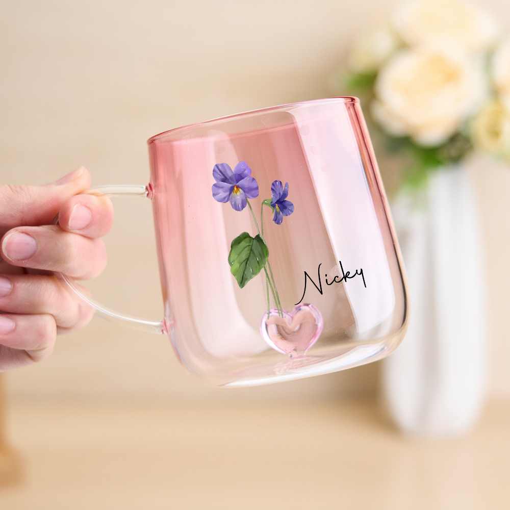 You Are The Most Beautiful Flower Personalized Custom Pink Gradient Glass Mug - MyPhotoSocksAu
