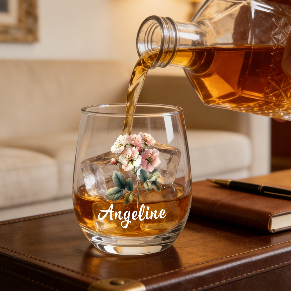 Personalized Birth Flower Wine Glass with Name, Custom Mother's Day Gift, Month Flower Birthday Gifts For Her - MyPhotoSocksAu