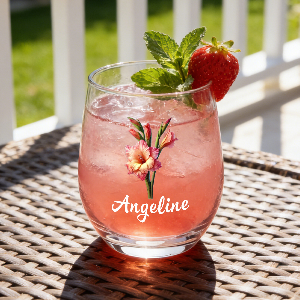 Personalized Birth Flower Wine Glass with Name, Custom Mother's Day Gift, Month Flower Birthday Gifts For Her - MyPhotoSocksAu