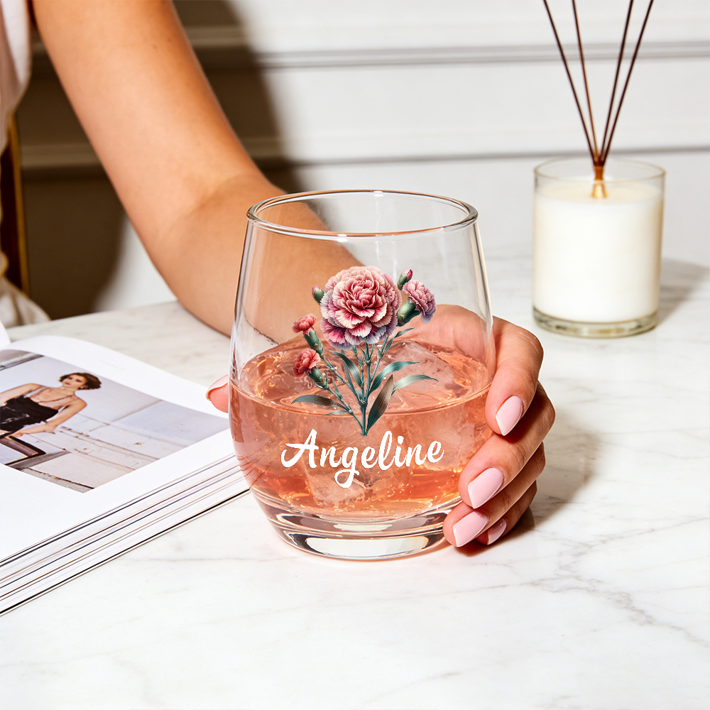 Personalized Birth Flower Wine Glass with Name, Custom Mother's Day Gift, Month Flower Birthday Gifts For Her - MyPhotoSocksAu