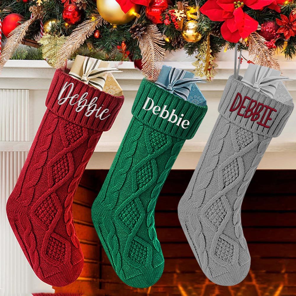 Personalized Christmas Stocking with Name Knitted Xmas Stockings Decoration - MyPhotoSocksAu
