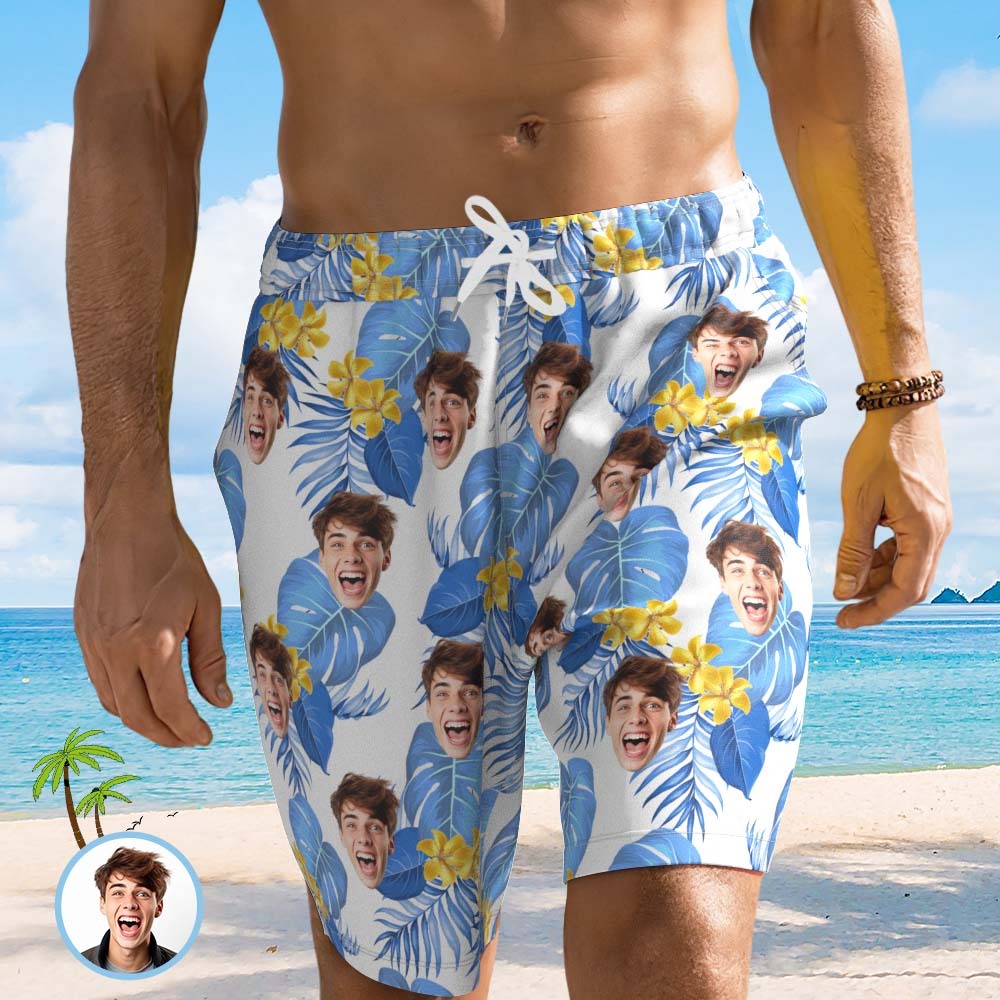 Personalized Face Mens Swim Trunks Custom Tropical Swim Shorts for Dad/Boyfriend - MyPhotoSocksAu
