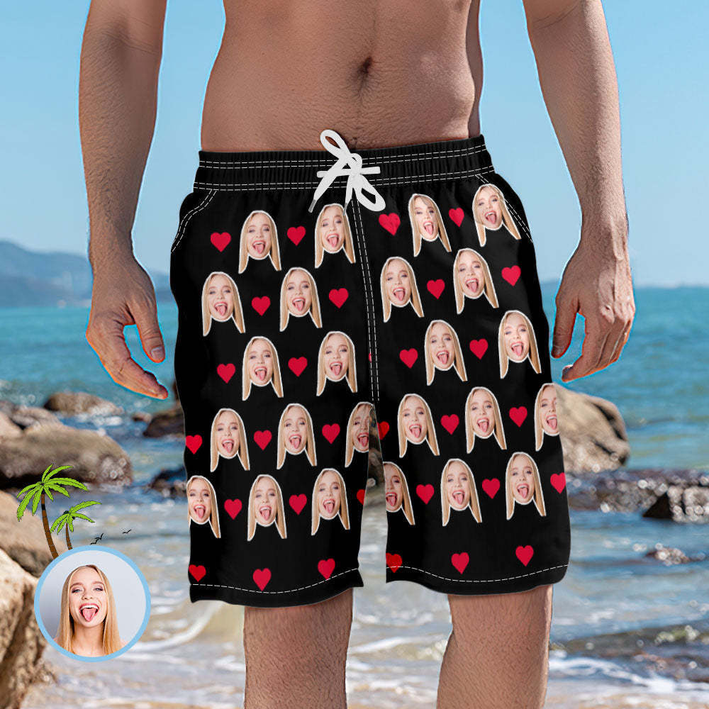 Custom Face Heart Matching Couples Swimsuits Face Couples Swimwear Gift for Lovers - My Photo Socks AU