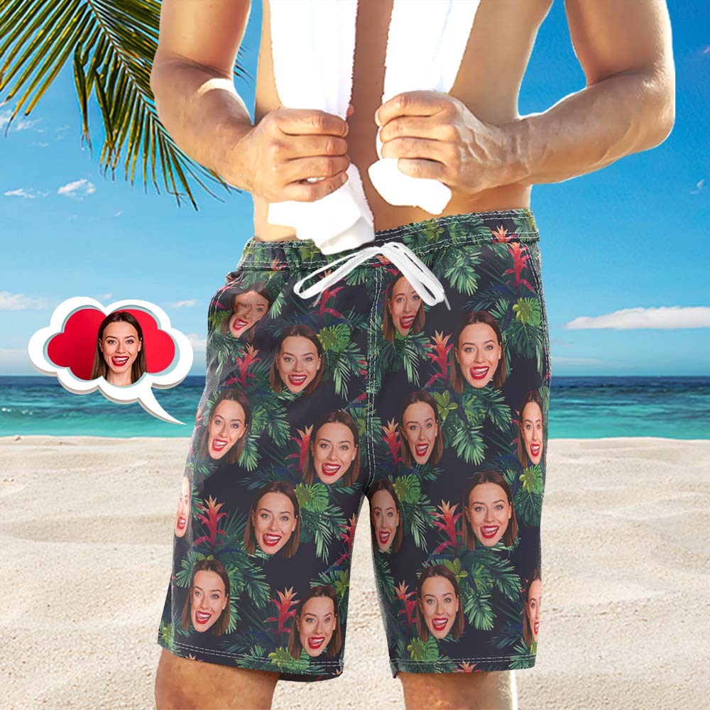 Custom Face Couple Matching Outfits Bromelia Beach Wear Set - My Photo Socks AU