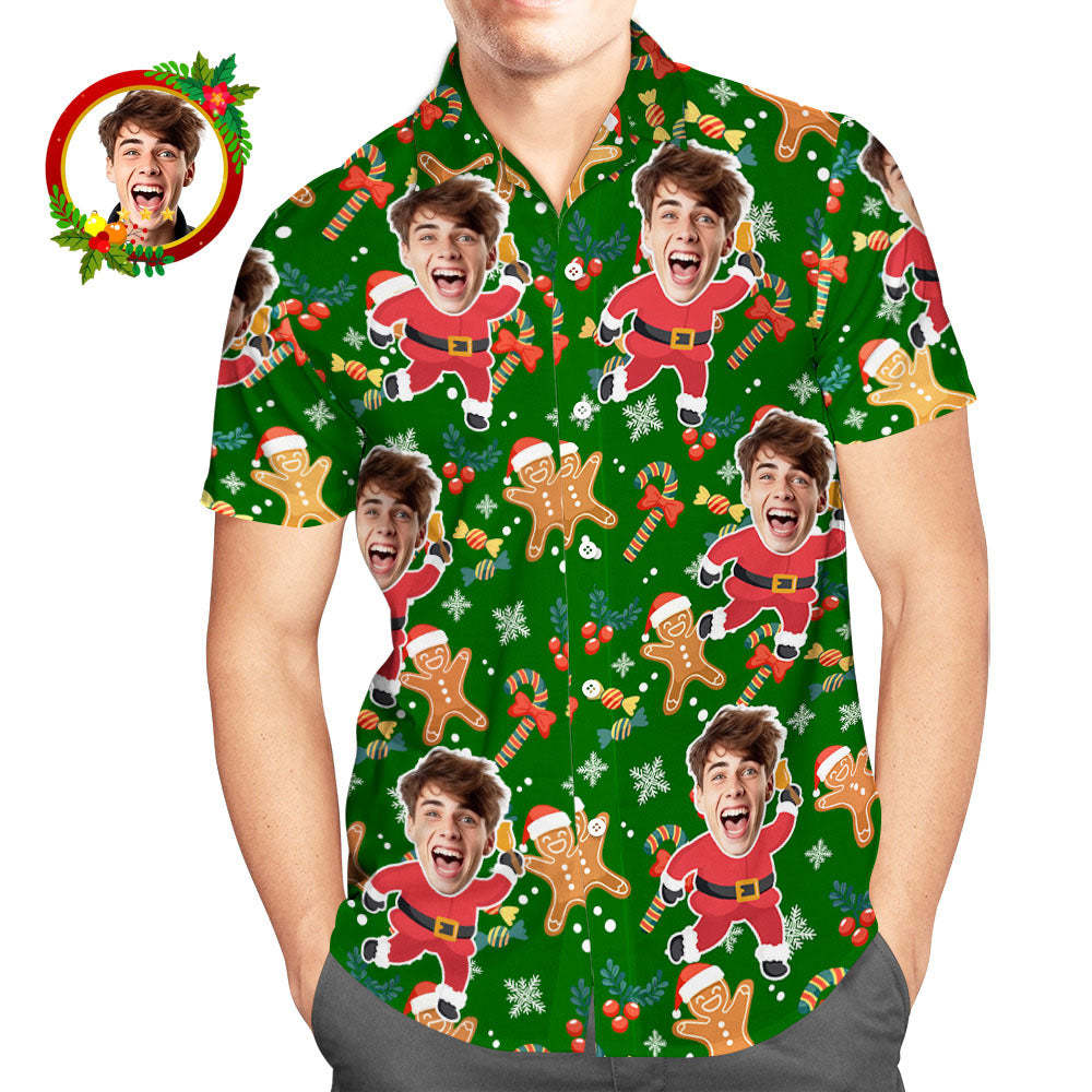 Custom Face Hawaiian Shirt Santa Gingerbread Man Men's Christmas Shirts - My Photo Socks AU