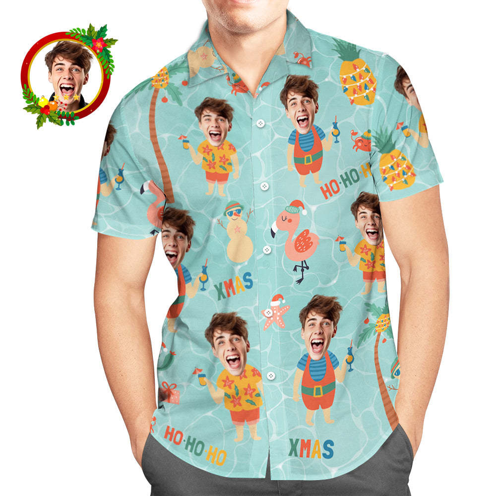 Custom Face Hawaiian Shirt Pineapple With Santa Claus Men's Christmas Shirts - My Photo Socks AU