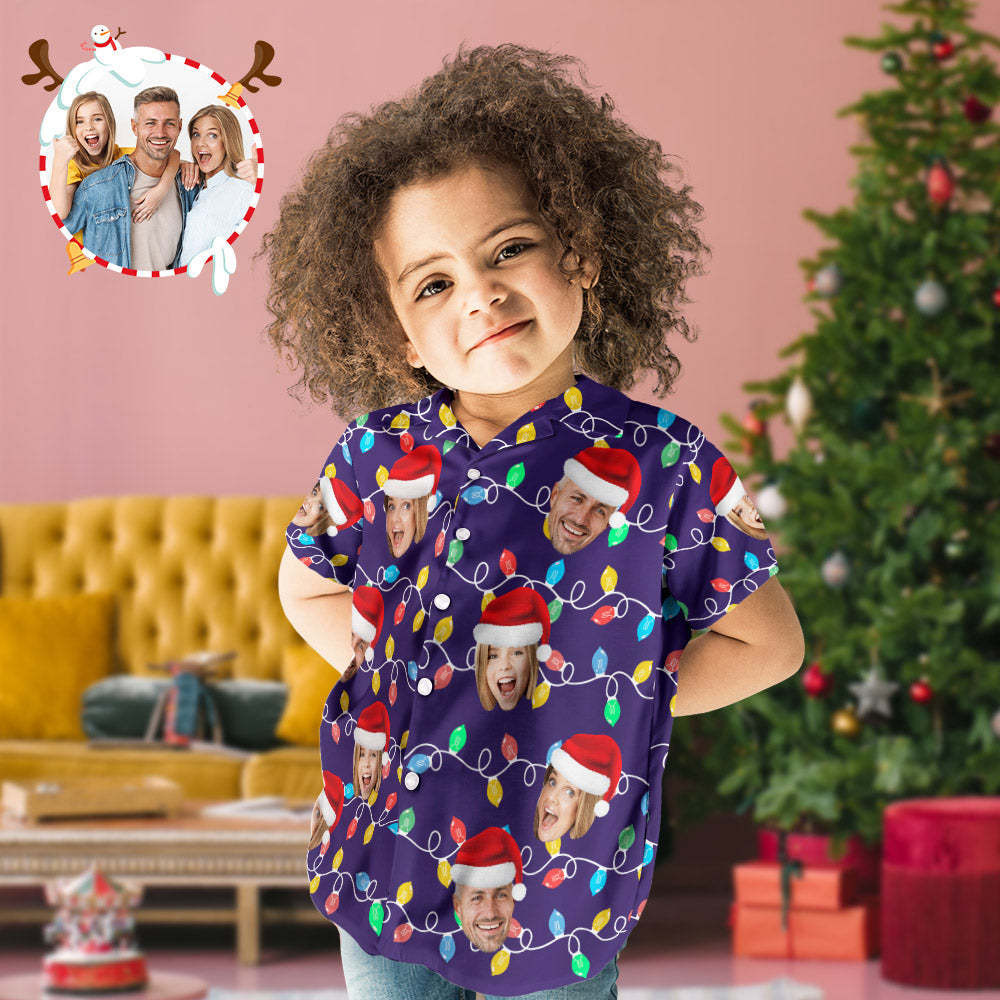 Custom Face Kid's Hawaiian Shirts Personalized Photo Christmas Family Xmas Leds Aloha Shirts - My Photo Socks AU