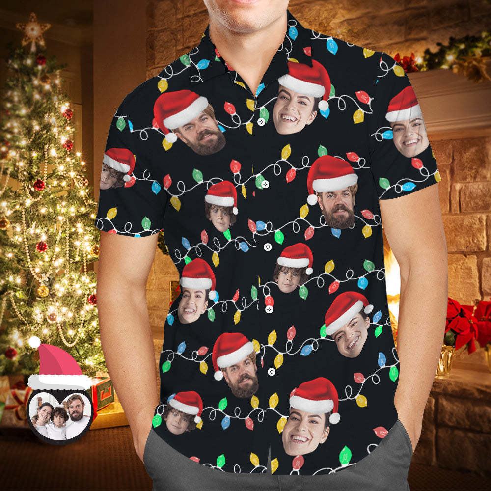 Personalised Hawaiian Face Shirts Christmas Leds Photo Men's Shirts