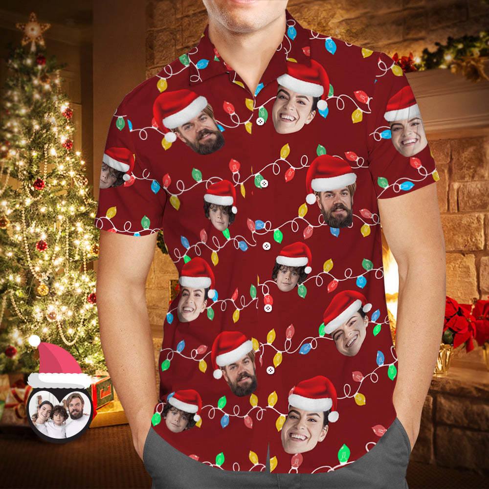 Custom Face Men's Hawaiian Shirt Personalized Photo Christmas Family Xmas Leds Aloha Shirts - My Photo Socks AU