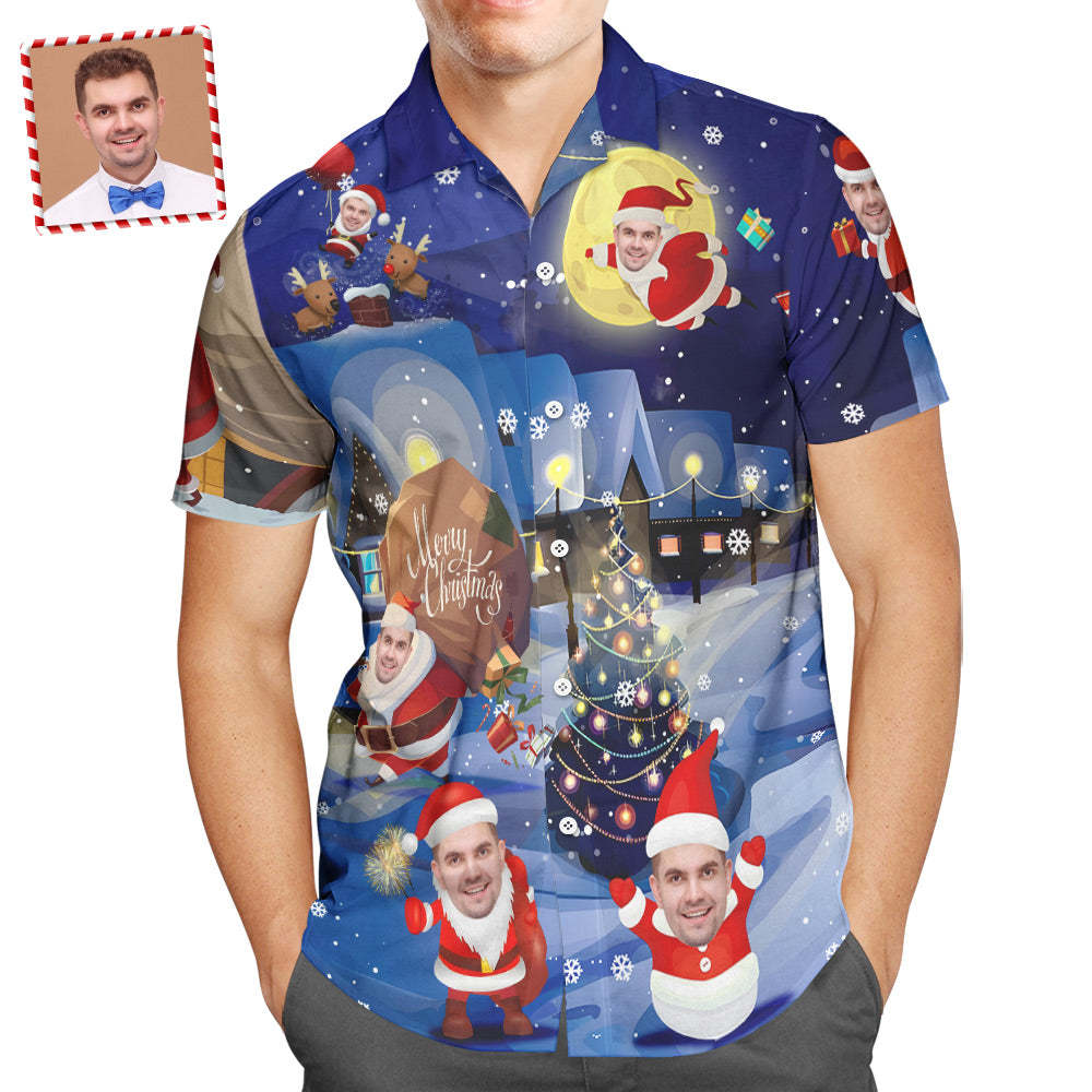 Custom Face Christmas Holiday Love Santa And Gift Hawaiian Shirt - My Photo Socks AU