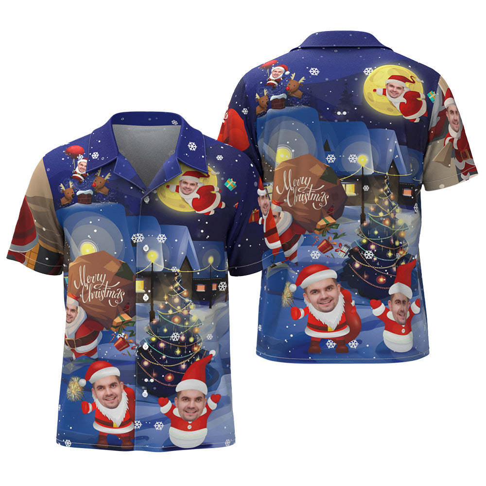 Custom Face Christmas Holiday Love Santa And Gift Hawaiian Shirt - My Photo Socks AU