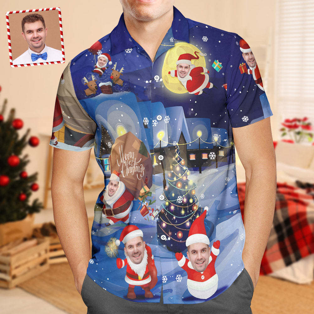Custom Face Christmas Holiday Love Santa And Gift Hawaiian Shirt - My Photo Socks AU