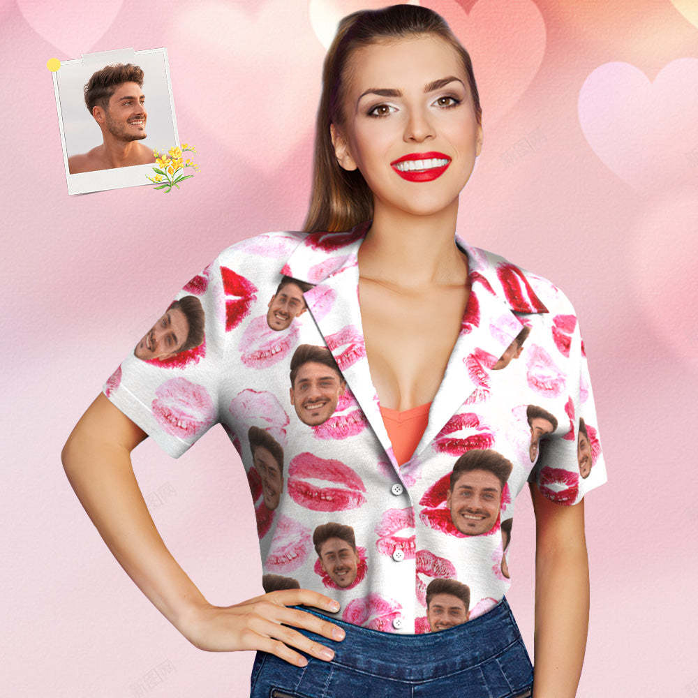 Custom Face Hawaiian Shirt for Women Personalized Women's Photo Hawaiian Shirt Gift for Her - Red lips - My Photo Socks AU