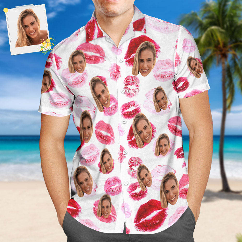 Custom Face Hawaiian Shirt All Over Print Personalized Shirt - Red lips - My Photo Socks AU