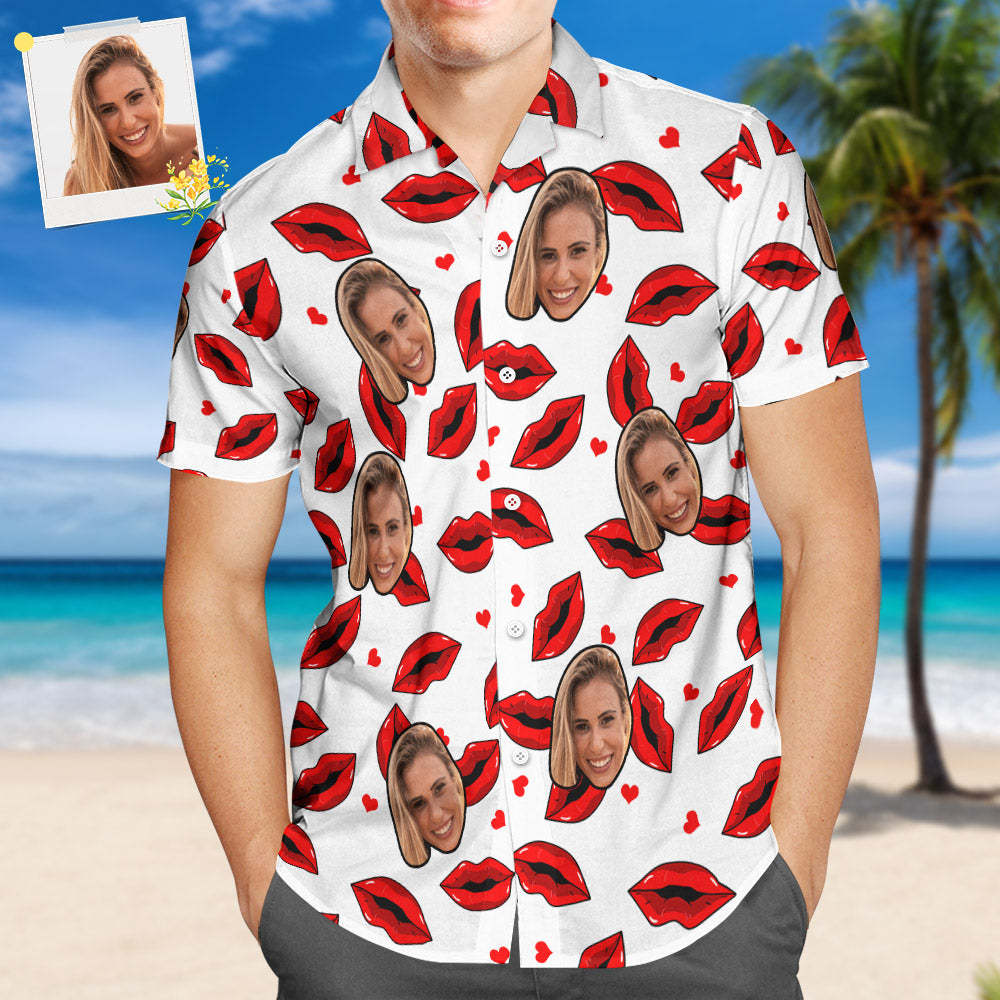 Custom Face Hawaiian Shirt All Over Print Funny Red Lips Personalized Shirt - My Photo Socks AU