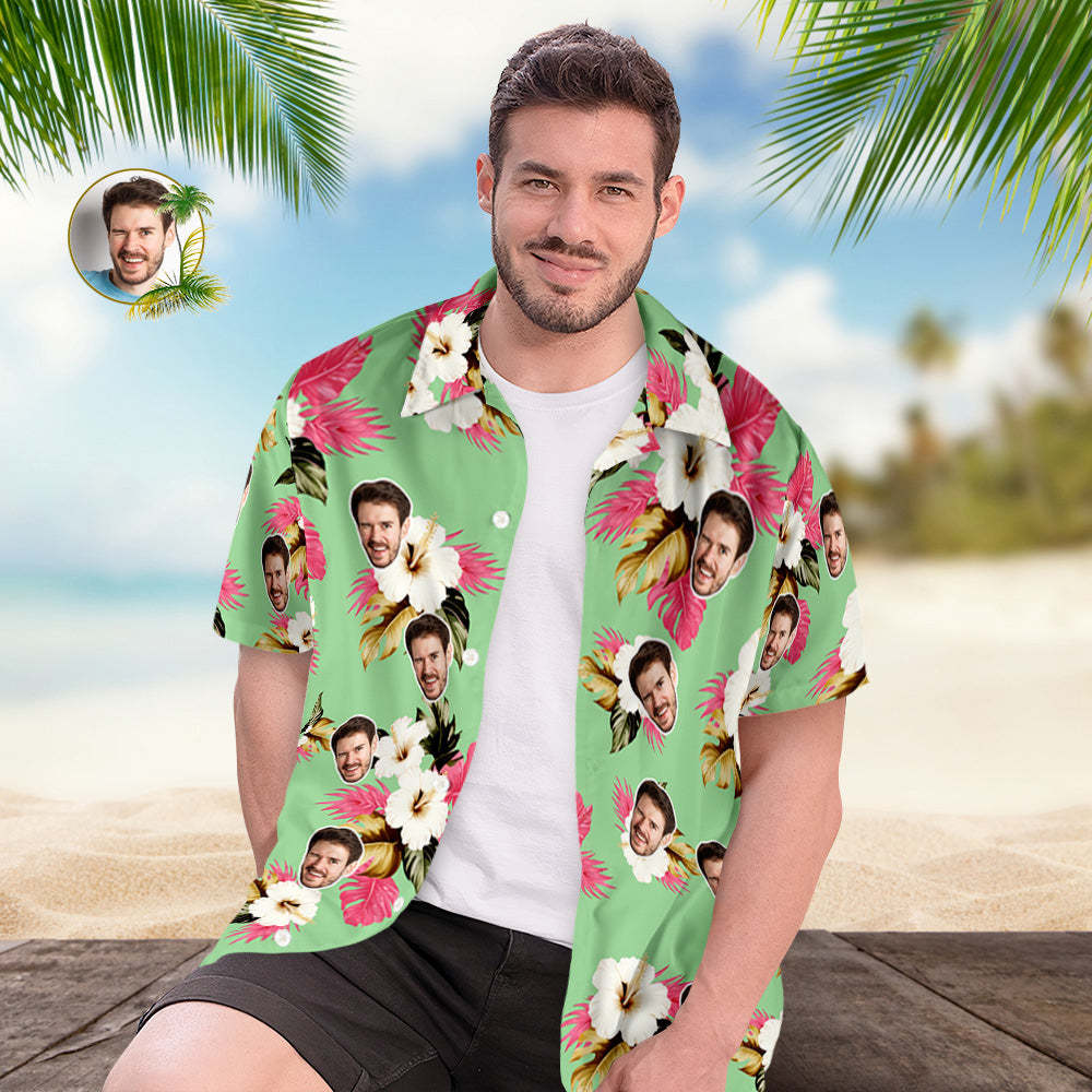 Custom Face Hawaiian Shirt Light Pink Hibiscus Face Hawaiian Shirt - MyPhotoSocksAu