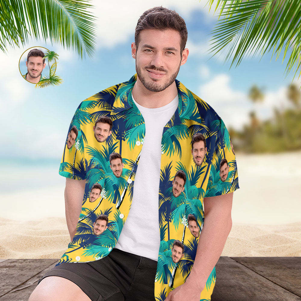 Custom Mens Face Holiday Coconut Tree  Hawaiian Shirt Face Hawaiian Shirt - MyPhotoSocksAu
