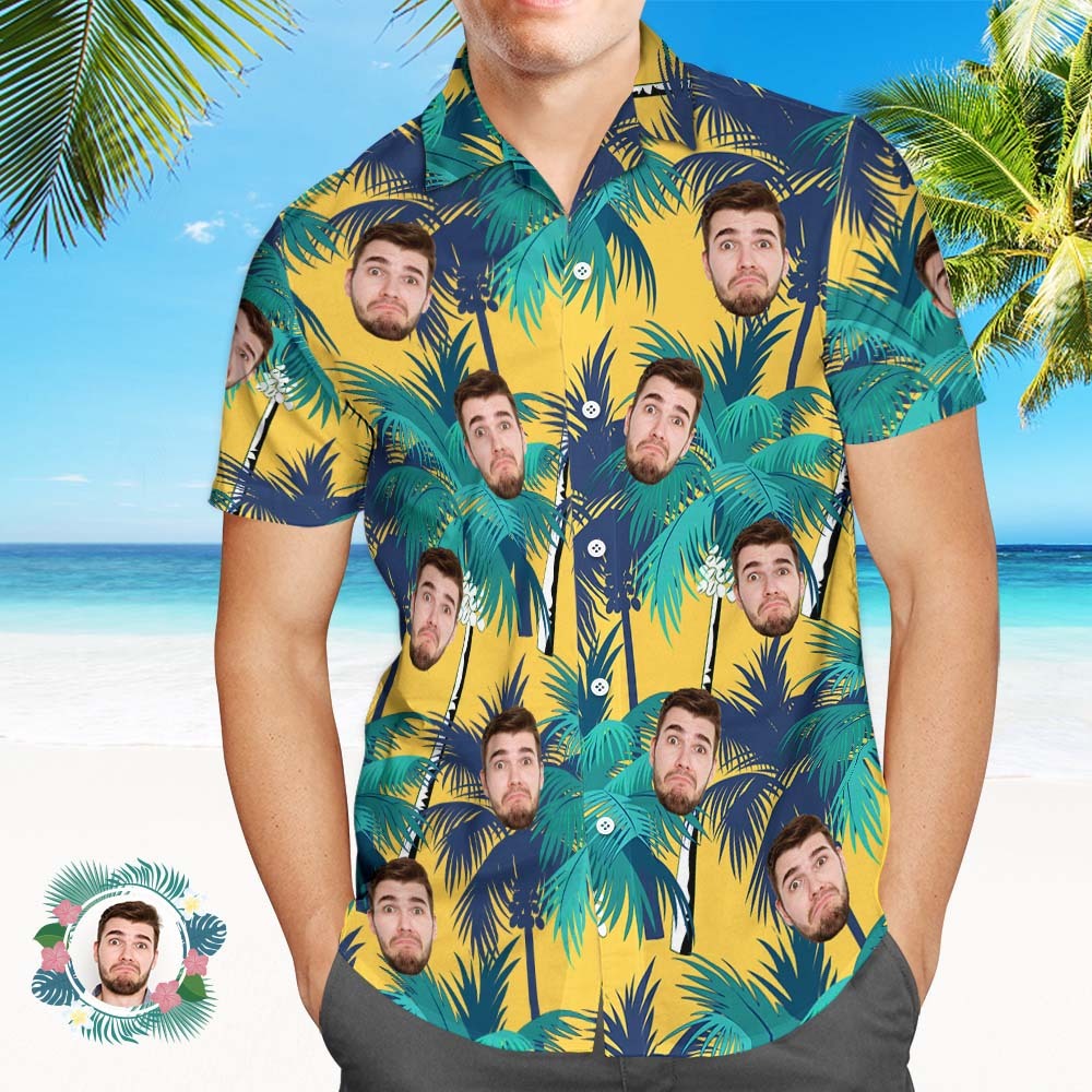 Custom Mens Face Holiday Coconut Tree  Hawaiian Shirt Face Hawaiian Shirt - MyPhotoSocksAu