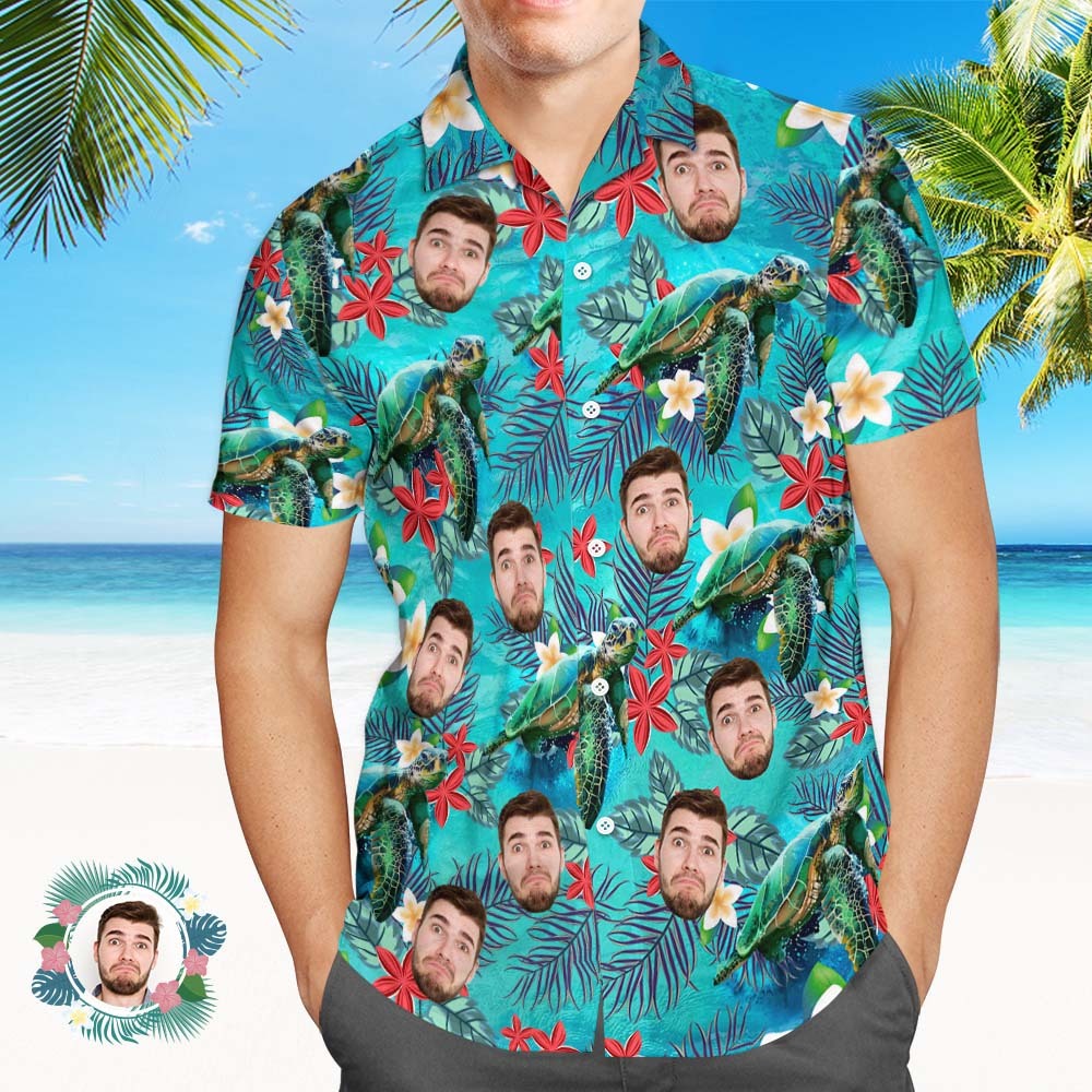 Custom Men Face Hawaiian Shirt Sea Turtle Hawaiian Shirt For Men - MyPhotoSocksAu
