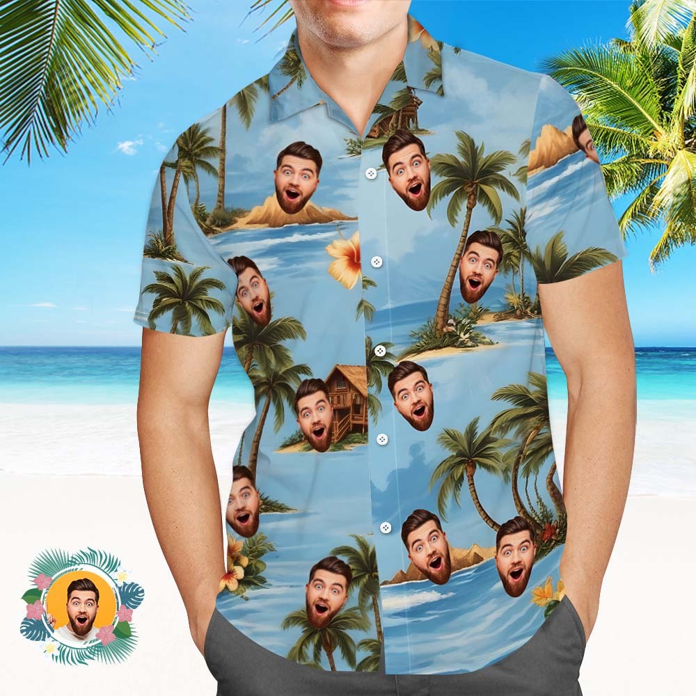 Custom Face Hawaiian Shirts Coconut Tree Vibes And Sea Face Shirt - MyPhotoSocksAu