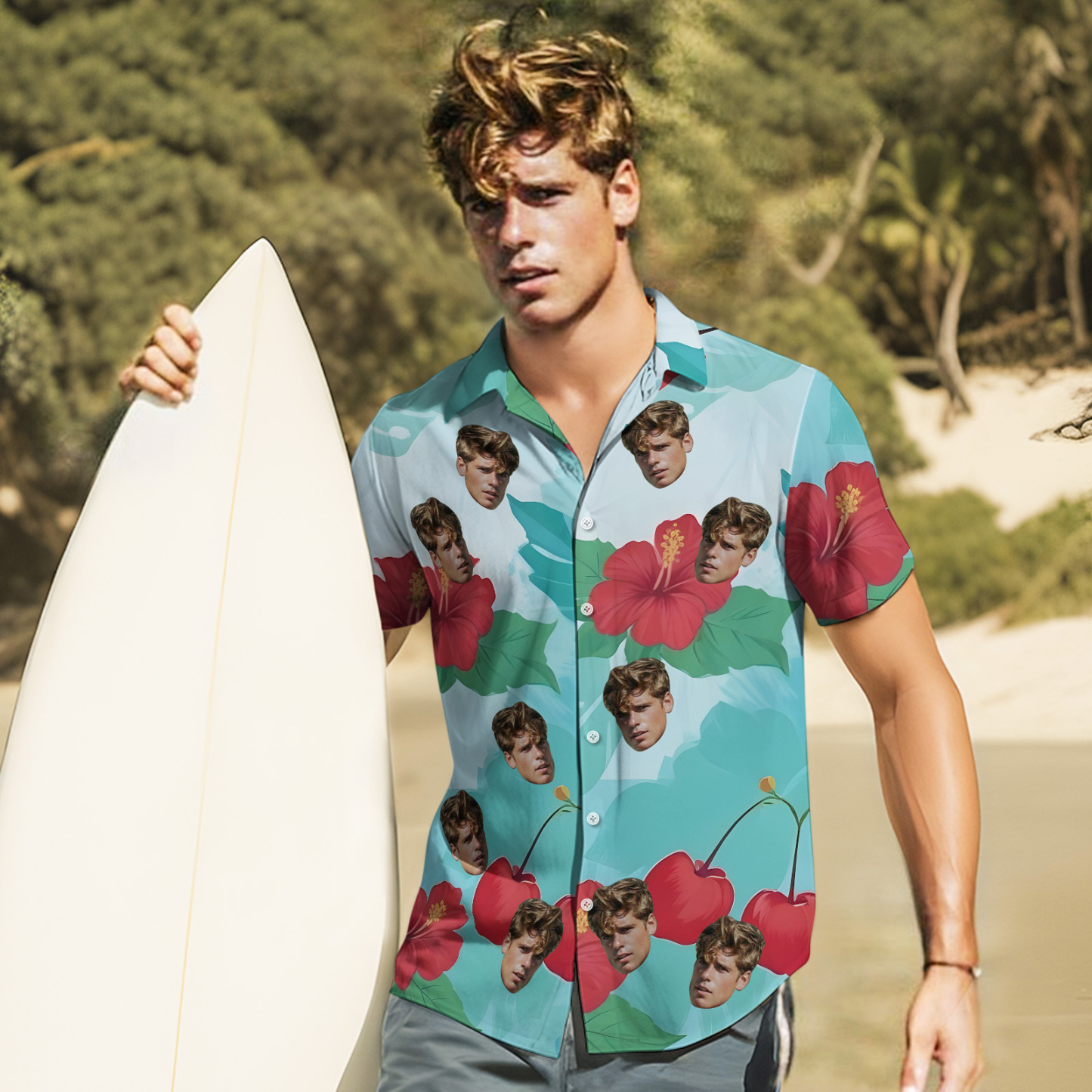 Custom Original Hawaiian Aloha Shirts Face Hawaiian Shirts Coconut Tree Shirts Summer Day Group Gift - MyPhotoSocksAu