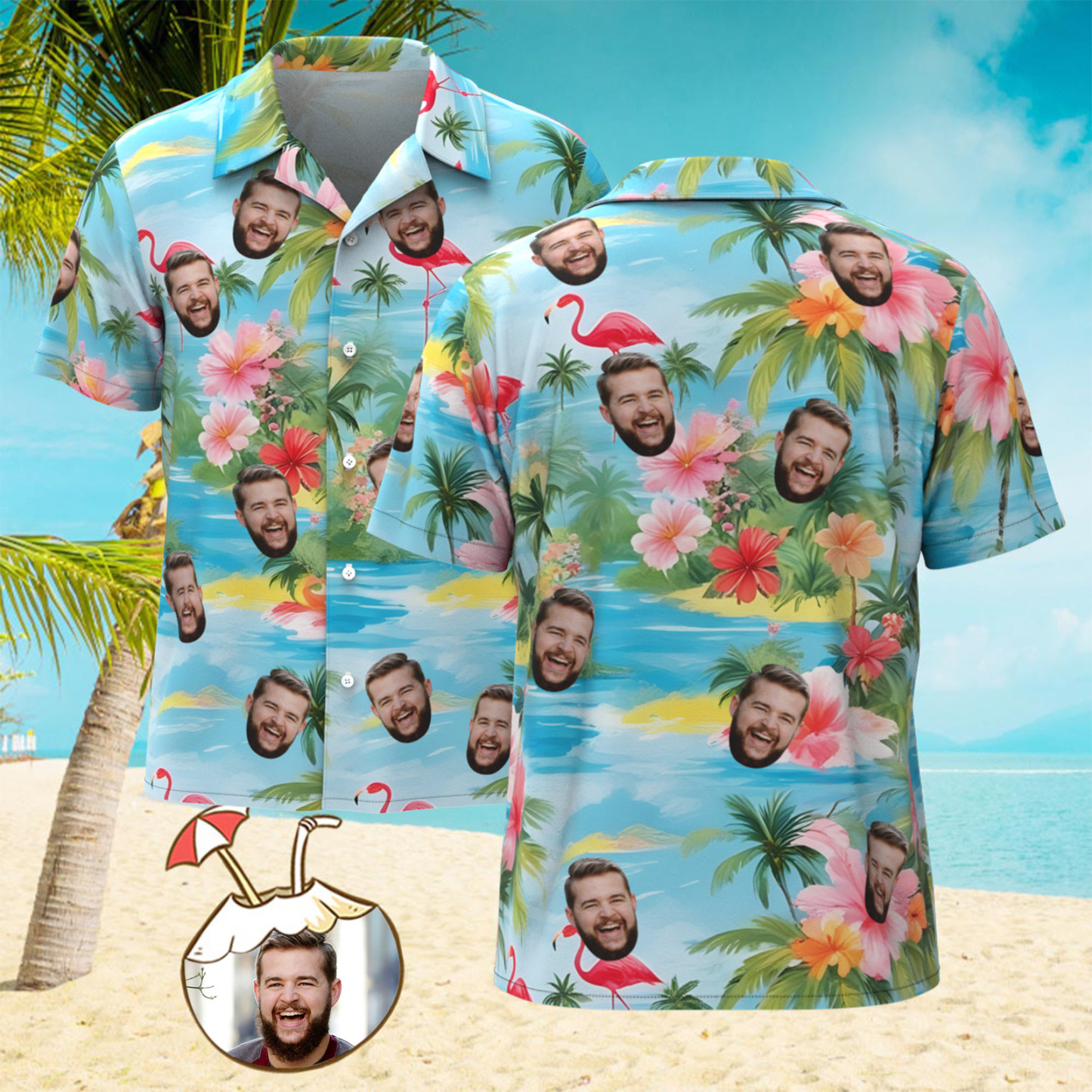 Custom Original Hawaiian Aloha Shirts Face Hawaiian Shirts Coconut Tree Shirts Summer Day Group Gift - MyPhotoSocksAu
