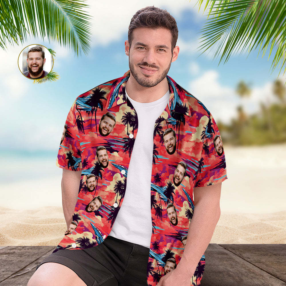 Custom Face Hawaiian Shirts Spaceship Sunset Beach Hawaiian Shirt - MyPhotoSocksAu