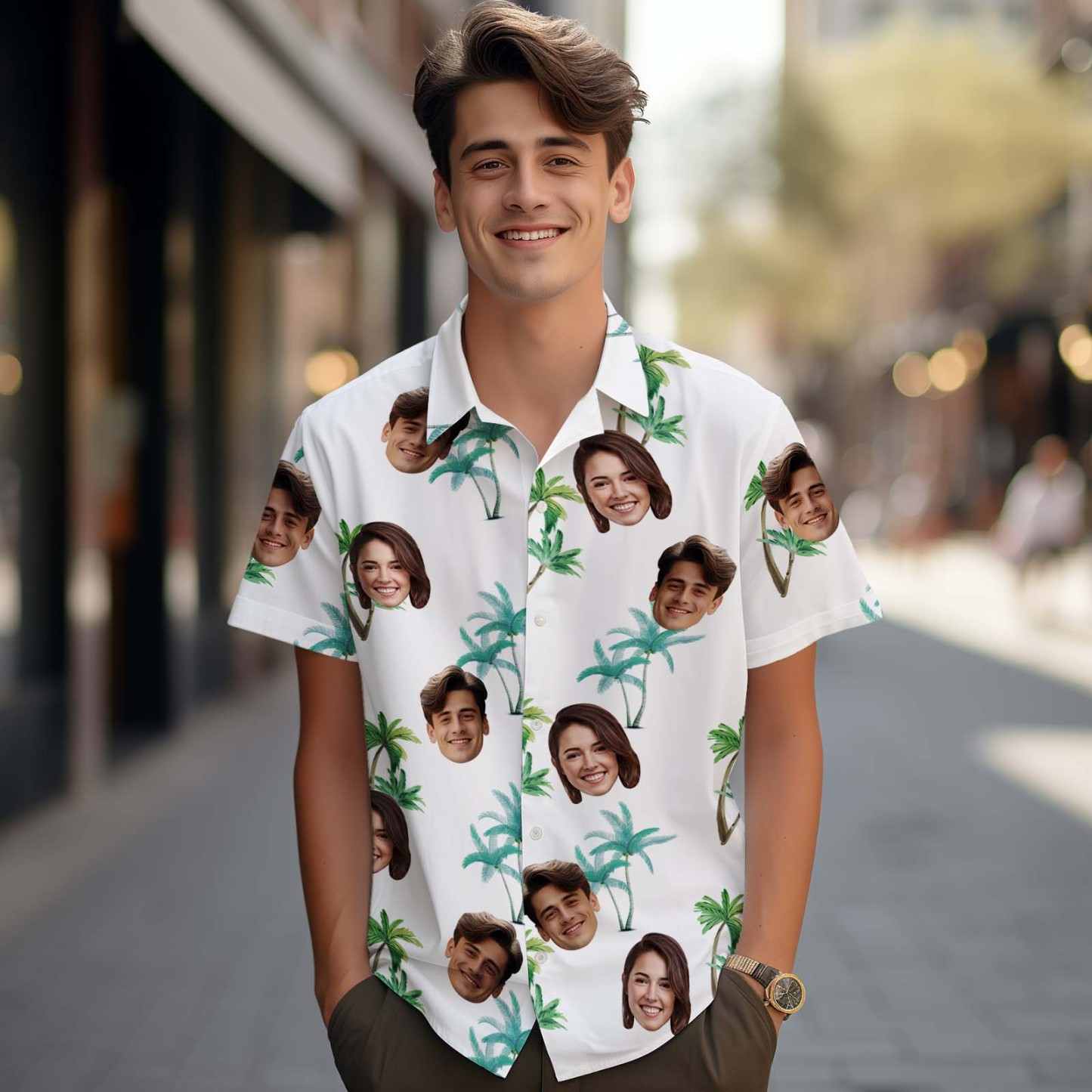 Custom Hawaiian Shirts Personalized Photo Hawaiian Shirt Gifts with Face Coconut Tree Hawaiian Shirts - MyPhotoSocksAu