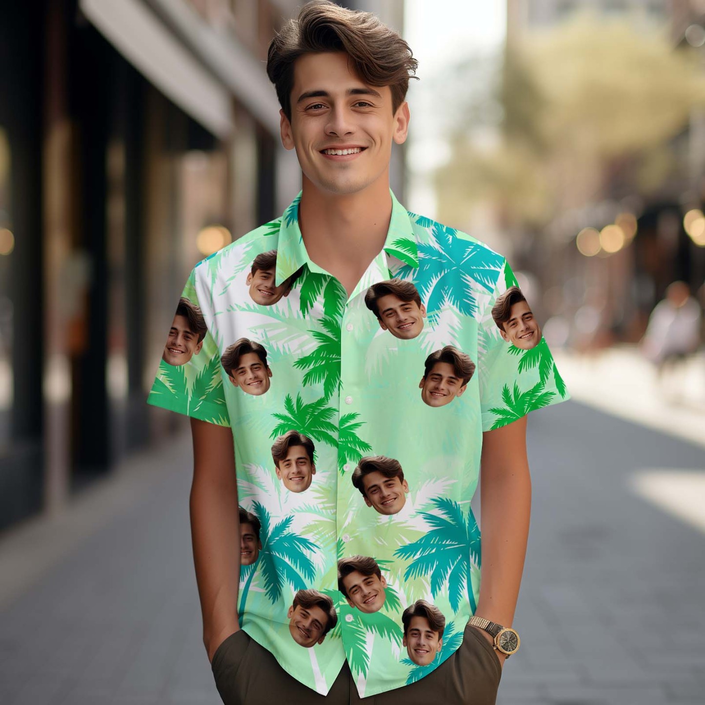 Custom Green Coconut Hawaiian Shirt Face Hawaiian Shirt - MyPhotoSocksAu