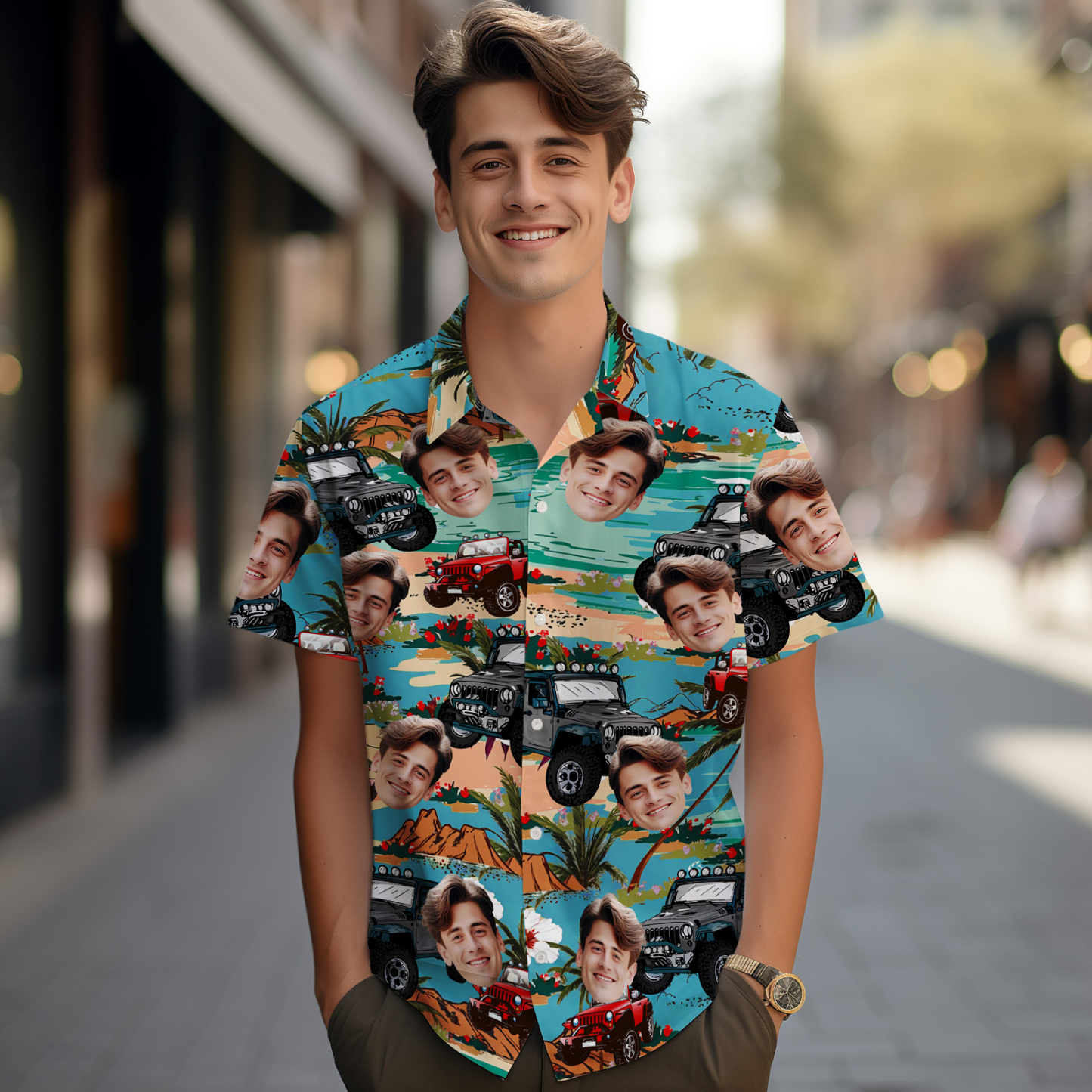 Custom  Men Hawaiian Shirts Vintage Element Car Face Hawaiian Shirt For Men Aloha Shirt Gift - MyPhotoSocksAu