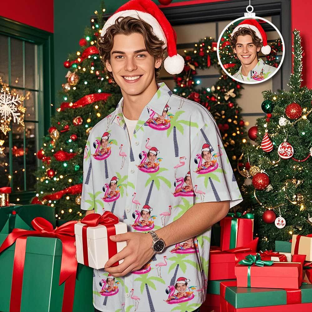 Custom Face Hawaiian Shirt Personalized Hor Green Christmas Hawaiian Shirt Face Hawaiian Shirt Gift - MyPhotoSocksAu