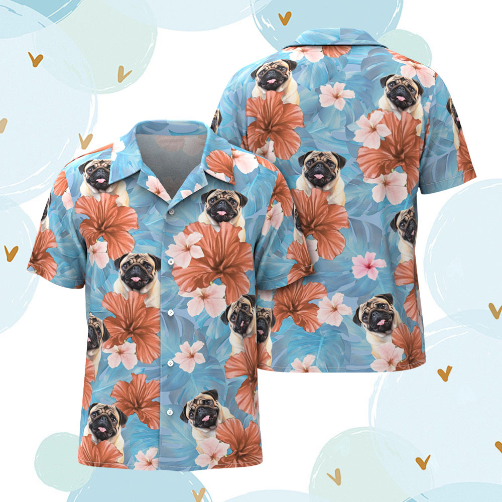 Custom Men Hawaiian Shirts Pet Face Flower Hawaiian Shirt Gift for Pet Lover - MyPhotoSocksAu