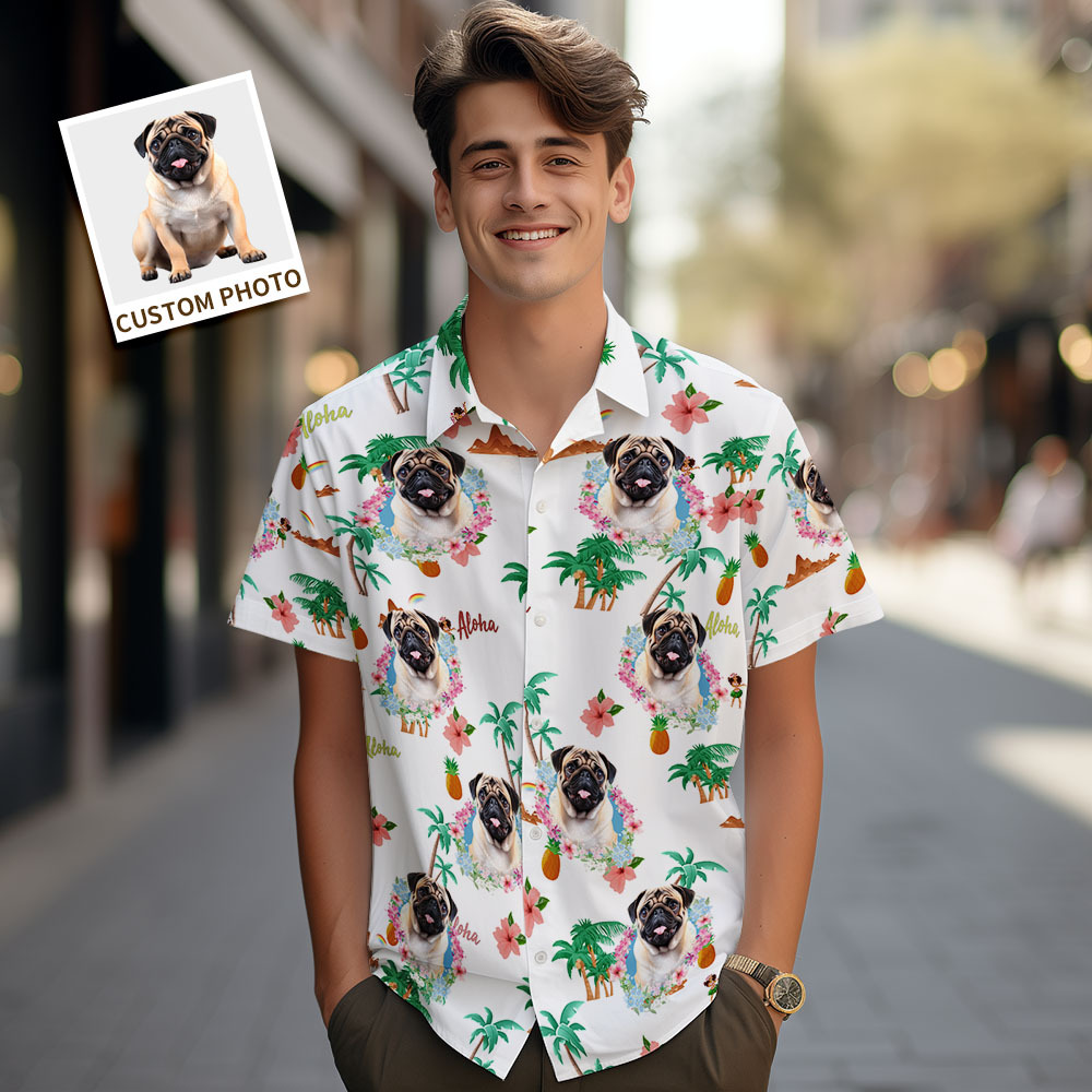 Custom Men Hawaiian Shirts Pet Face Flower Hawaiian Shirt Gift for Pet Lover - MyPhotoSocksAu