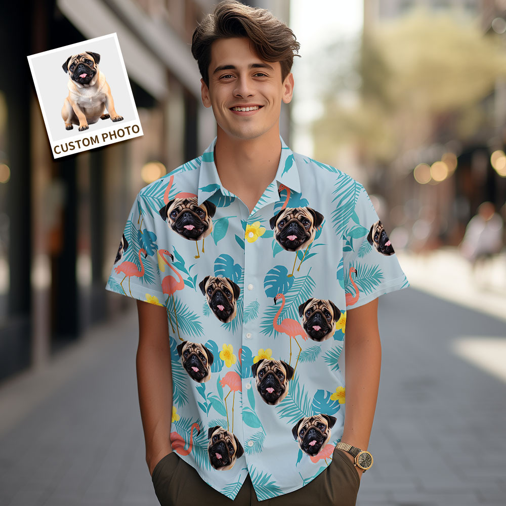 Custom Men Hawaiian Shirts Pet Face Flower Hawaiian Shirt Gift for Pet Lover - MyPhotoSocksAu