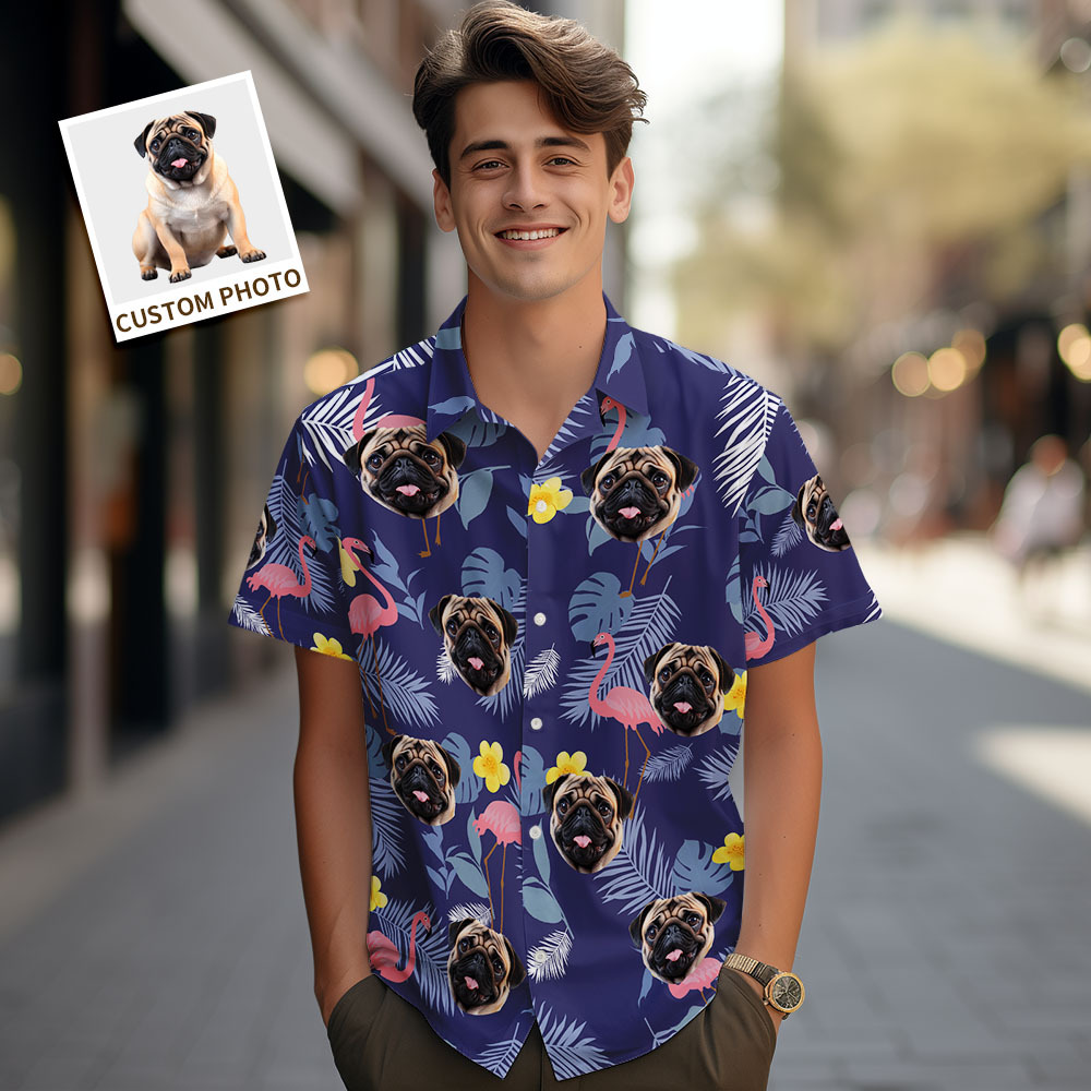 Custom Men Hawaiian Shirts Pet Face Flower Hawaiian Shirt Gift for Pet Lover - MyPhotoSocksAu
