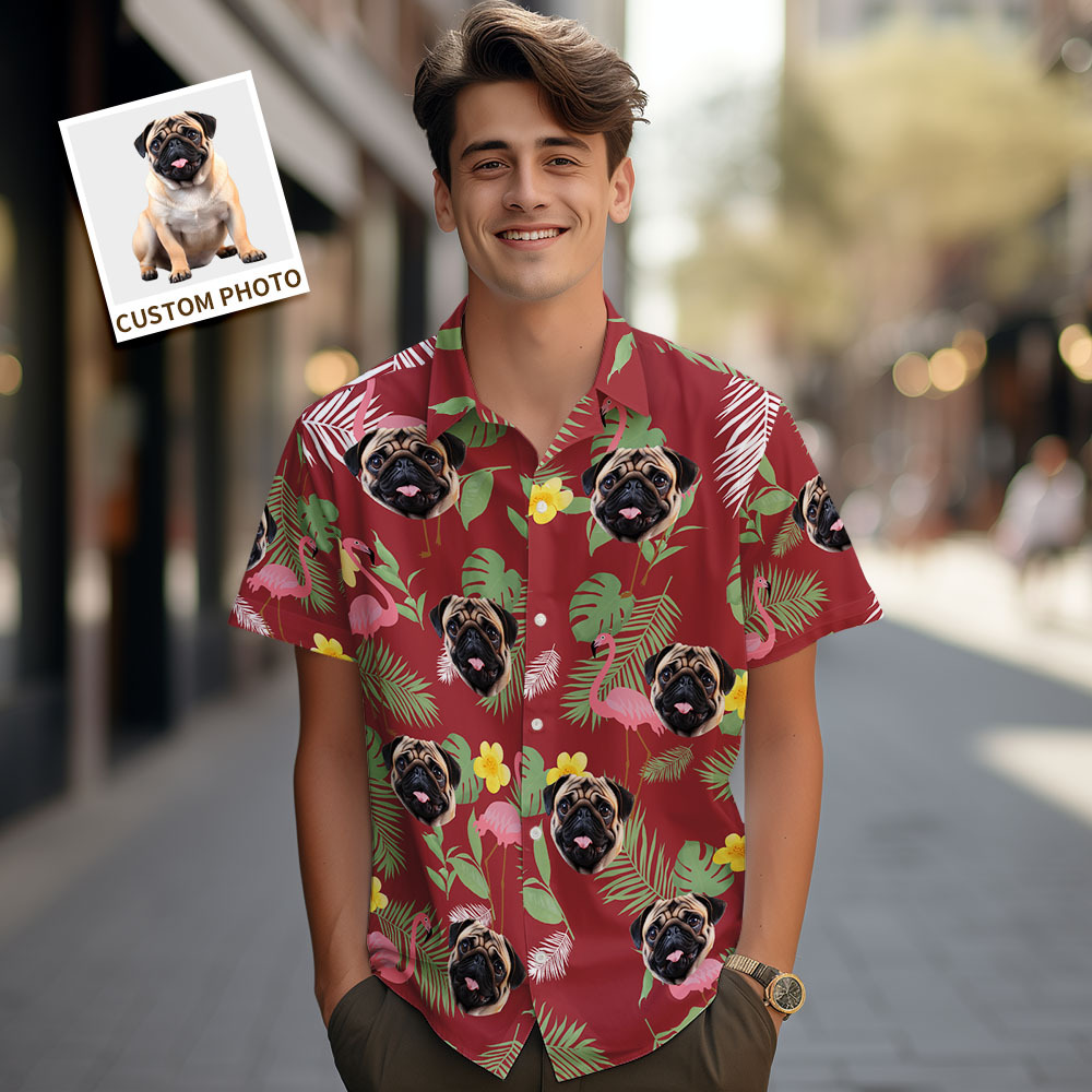 Custom Men Hawaiian Shirts Pet Face Flower Hawaiian Shirt Gift for Pet Lover - MyPhotoSocksAu