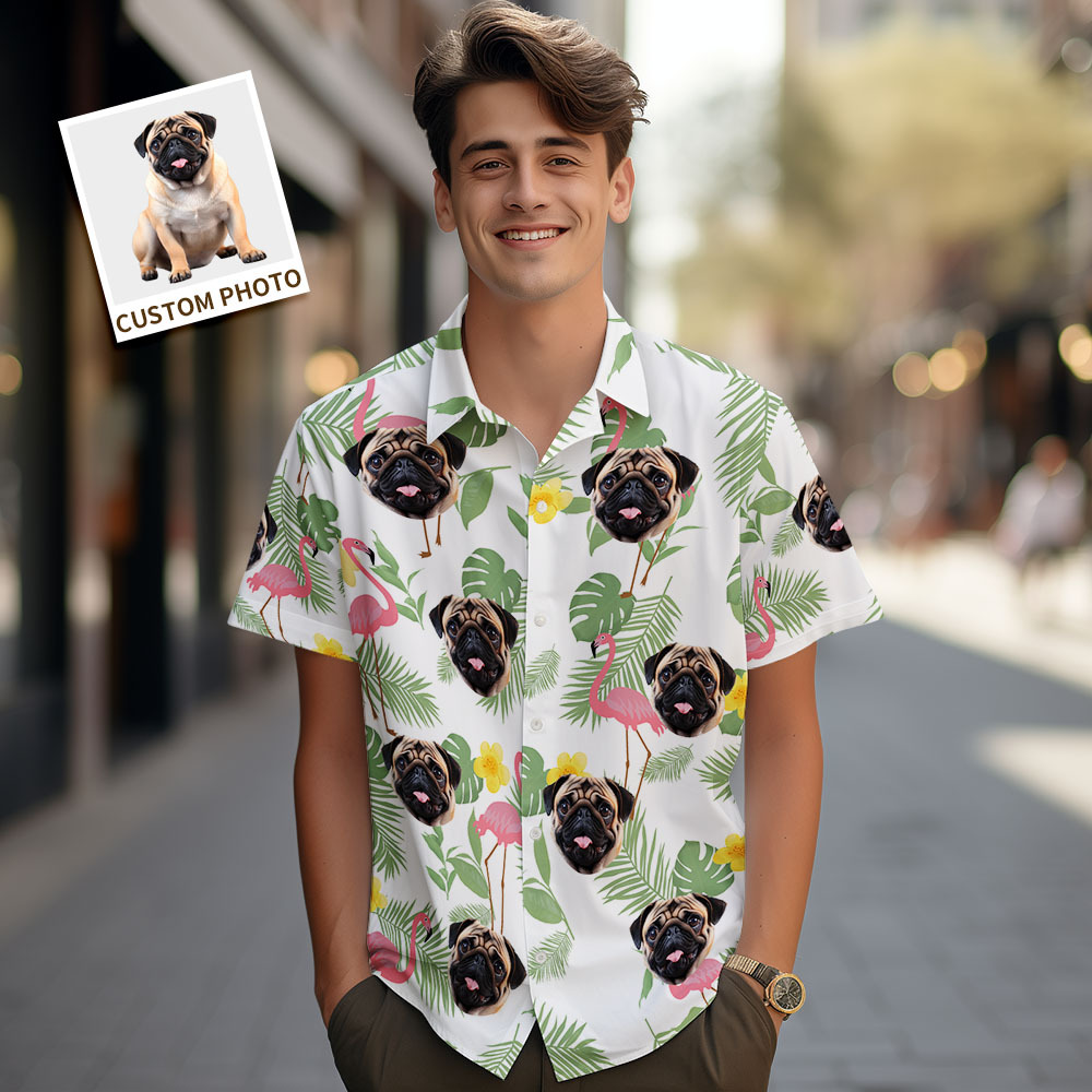 Custom Men Hawaiian Shirts Pet Face Flower Hawaiian Shirt Gift for Pet Lover - MyPhotoSocksAu