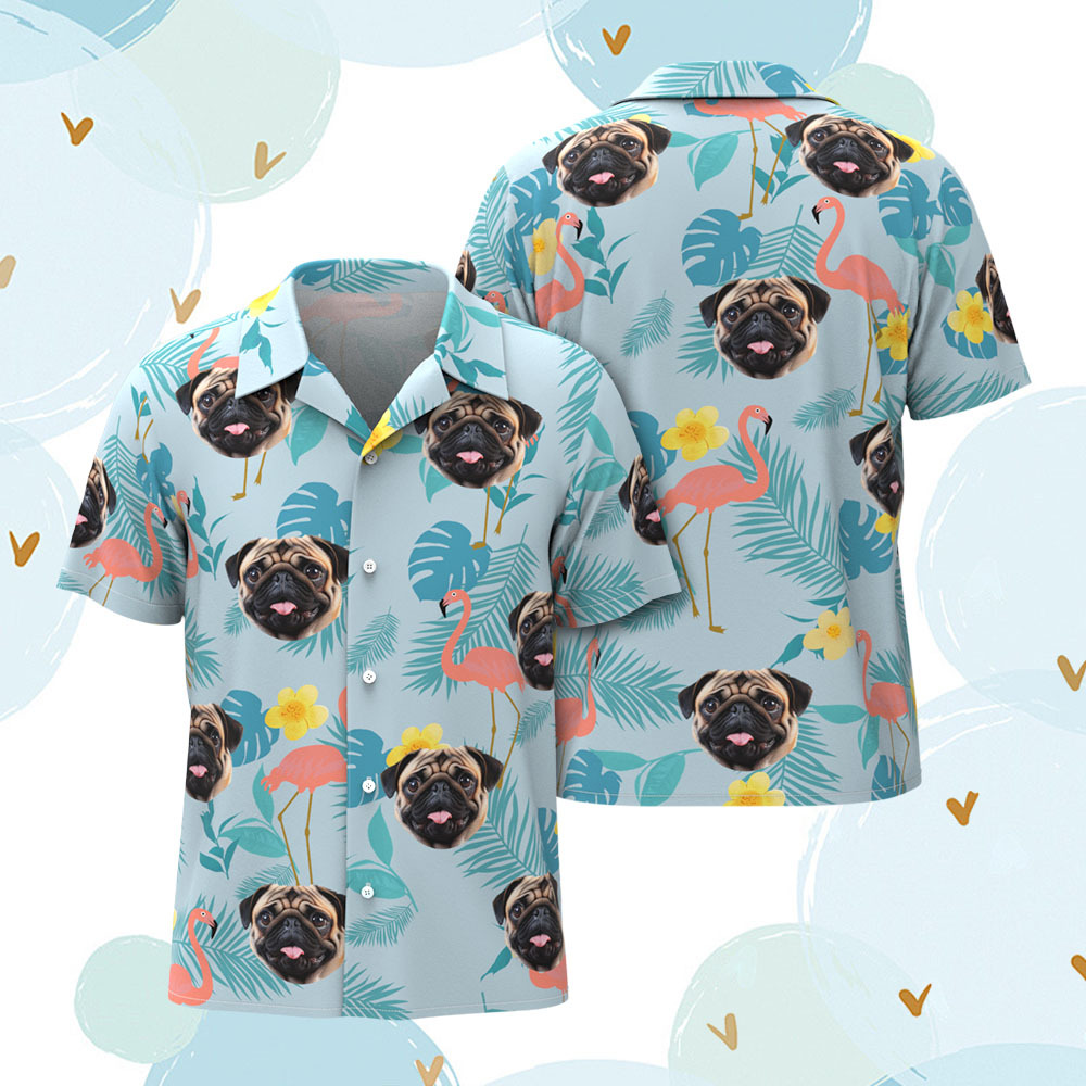 Custom Men Hawaiian Shirts Pet Face Flower Hawaiian Shirt Gift for Pet Lover - MyPhotoSocksAu