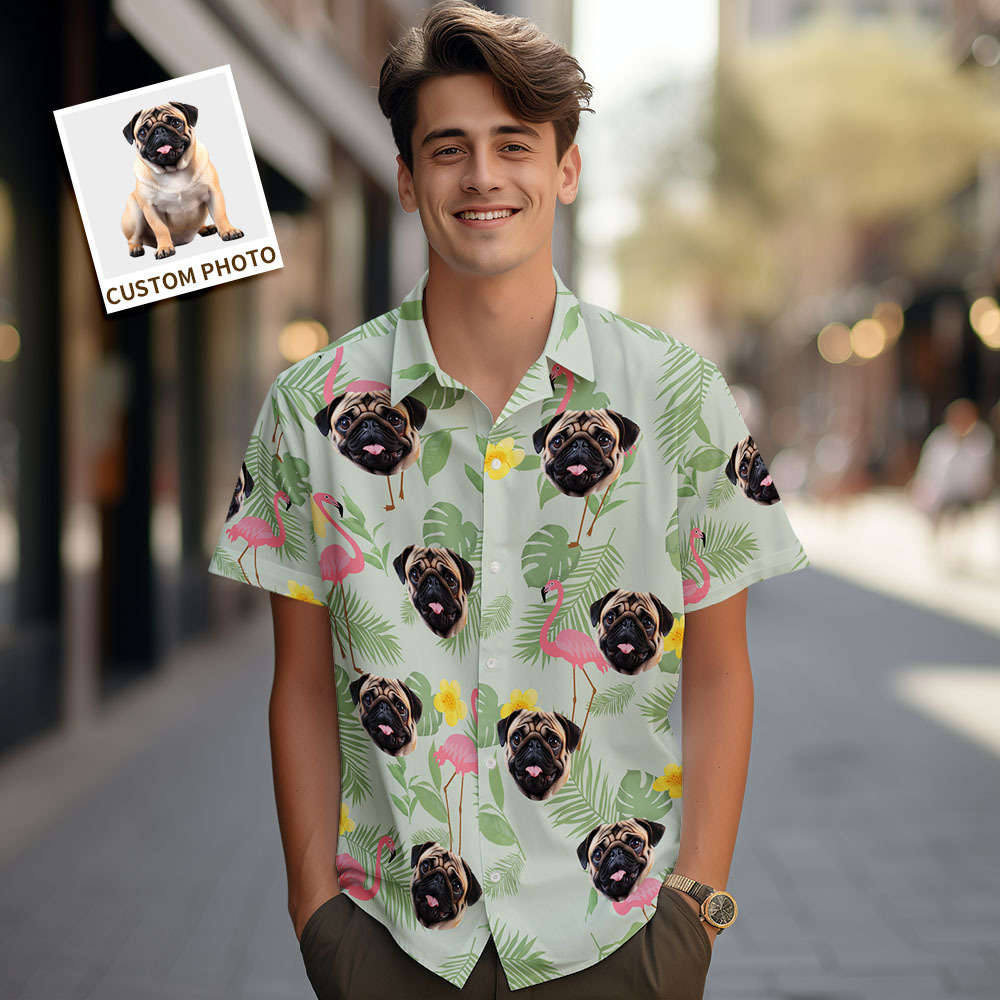 Custom Men Hawaiian Shirts Pet Face Flower Hawaiian Shirt Gift for Pet Lover - MyPhotoSocksAu