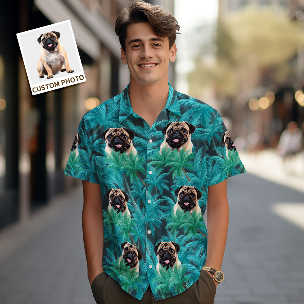 Custom Men Hawaiian Shirts Pet Face Flower Hawaiian Shirt Gift for Pet Lover - MyPhotoSocksAu