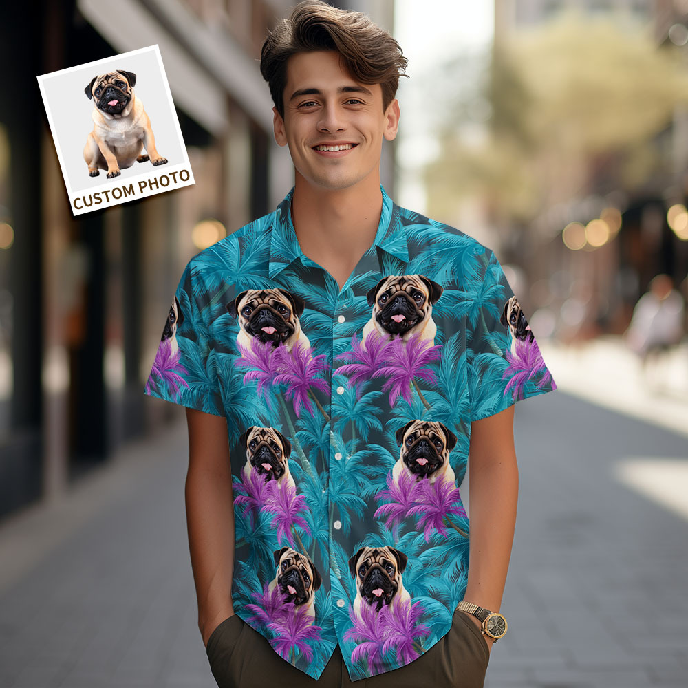 Custom Men Hawaiian Shirts Pet Face Flower Hawaiian Shirt Gift for Pet Lover - MyPhotoSocksAu