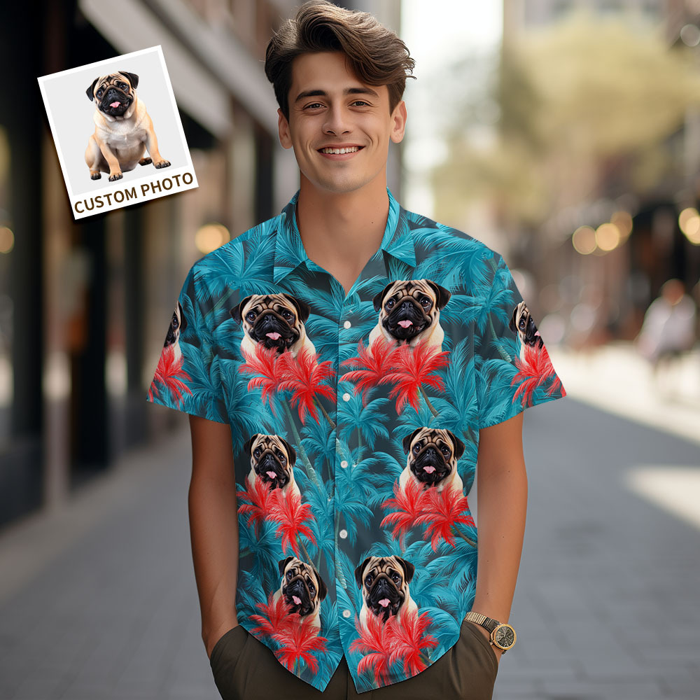 Custom Men Hawaiian Shirts Pet Face Flower Hawaiian Shirt Gift for Pet Lover - MyPhotoSocksAu