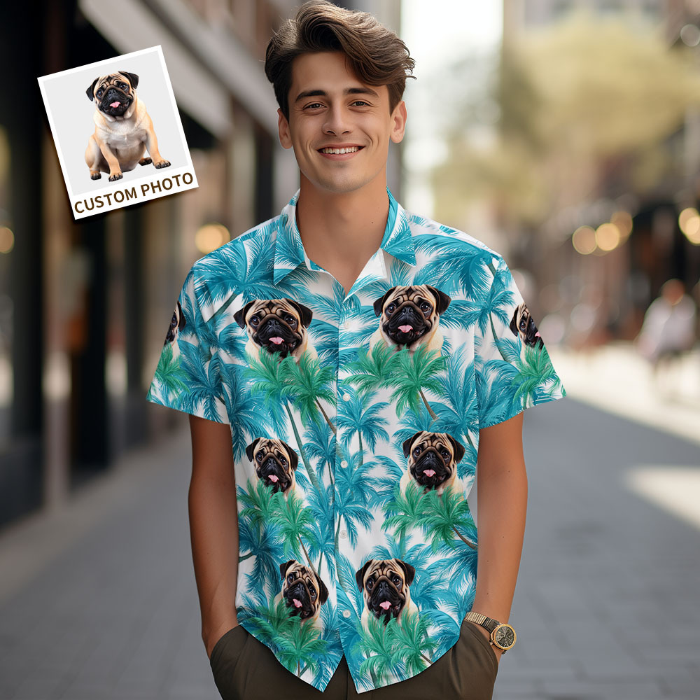 Custom Men Hawaiian Shirts Pet Face Flower Hawaiian Shirt Gift for Pet Lover - MyPhotoSocksAu