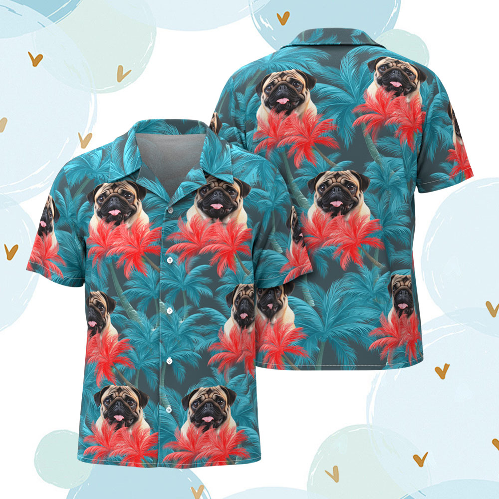 Custom Men Hawaiian Shirts Pet Face Flower Hawaiian Shirt Gift for Pet Lover - MyPhotoSocksAu